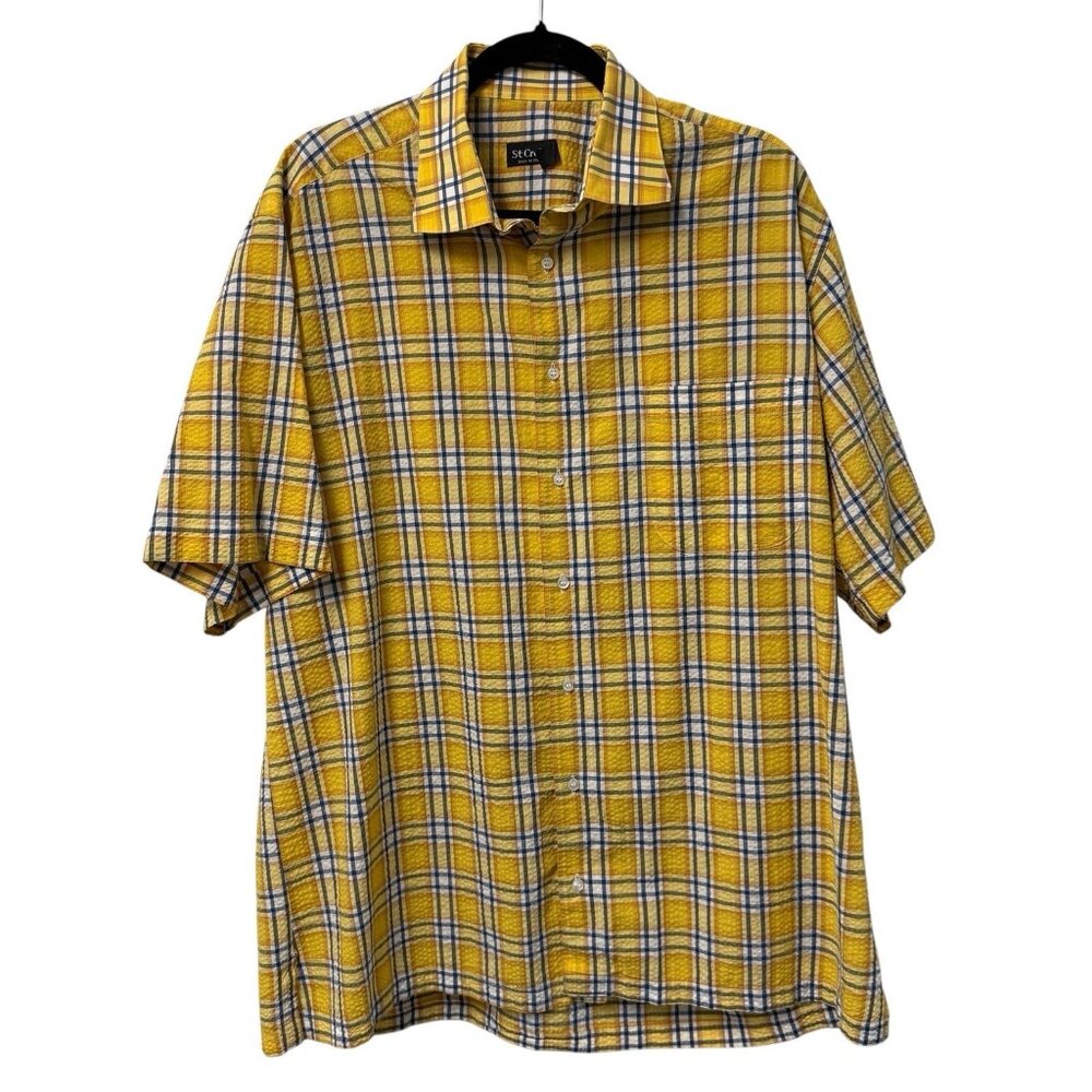 ST. CROIX BUTTON UP SHIRT PLAID YELLOW MENS XL LIGHTWEIGHT TEXTURED SHORT SLEEVE